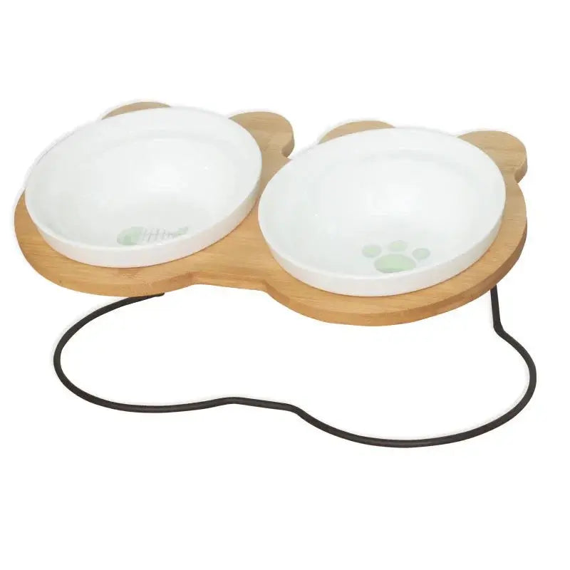 New High-End Pet Bowl Bamboo Shelf Ceramic Feeding and Drinking Bowls for Dogs and Cats Pet Feeder Accessories Zooko