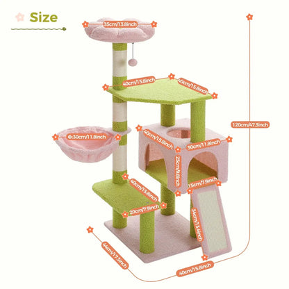 Flower Cat Tree Multi-Level Cat Tower with Sisal Covered Scratching Posts Cute Cat Condo for Indoor Small Medium Cats Top Perch-3