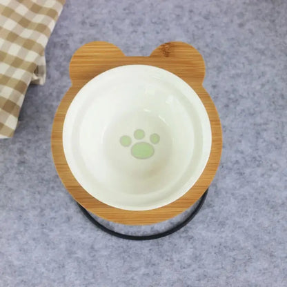 New High-End Pet Bowl Bamboo Shelf Ceramic Feeding and Drinking Bowls for Dogs and Cats Pet Feeder Accessories Zooko