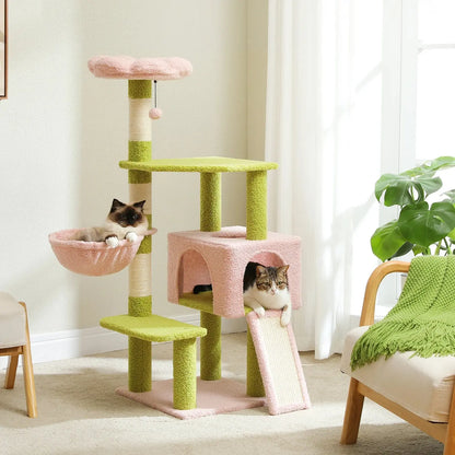 Flower Cat Tree Multi-Level Cat Tower with Sisal Covered Scratching Posts Cute Cat Condo for Indoor Small Medium Cats Top Perch-1