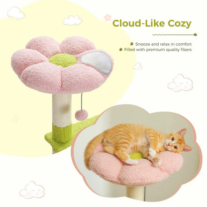 Flower Cat Tree Multi-Level Cat Tower with Sisal Covered Scratching Posts Cute Cat Condo for Indoor Small Medium Cats Top Perch-4