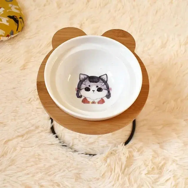 New High-End Pet Bowl Bamboo Shelf Ceramic Feeding and Drinking Bowls for Dogs and Cats Pet Feeder Accessories Zooko