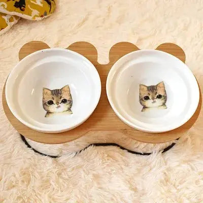 New High-End Pet Bowl Bamboo Shelf Ceramic Feeding and Drinking Bowls for Dogs and Cats Pet Feeder Accessories Zooko