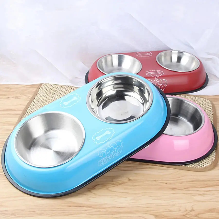 Pet Feeding Double Bowls Dog Cat Food Station Stainless Steel Water Food Bowls Feeder Solution for Dogs Cats Supplies Zooko