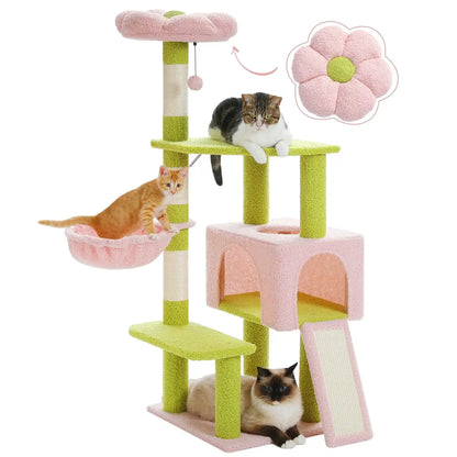 Flower Cat Tree Multi-Level Cat Tower with Sisal Covered Scratching Posts Cute Cat Condo for Indoor Small Medium Cats Top Perch-0