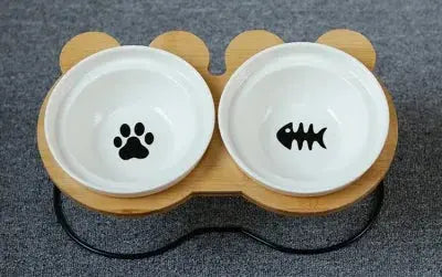 New High-End Pet Bowl Bamboo Shelf Ceramic Feeding and Drinking Bowls for Dogs and Cats Pet Feeder Accessories Zooko