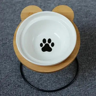 New High-End Pet Bowl Bamboo Shelf Ceramic Feeding and Drinking Bowls for Dogs and Cats Pet Feeder Accessories Zooko