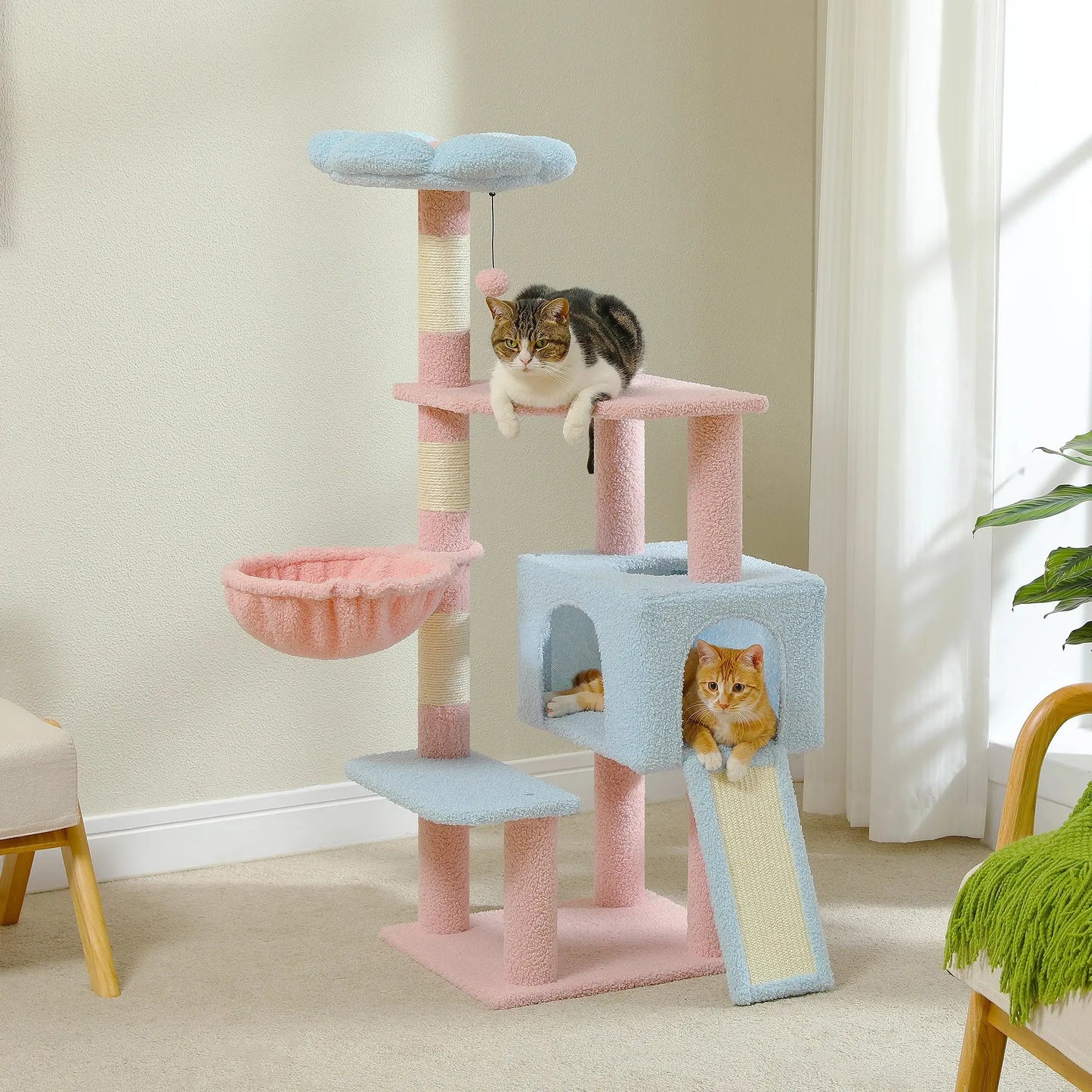 Flower Cat Tree Multi-Level Cat Tower with Sisal Covered Scratching Posts Cute Cat Condo for Indoor Small Medium Cats Top Perch-2