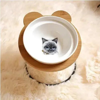 New High-End Pet Bowl Bamboo Shelf Ceramic Feeding and Drinking Bowls for Dogs and Cats Pet Feeder Accessories Zooko