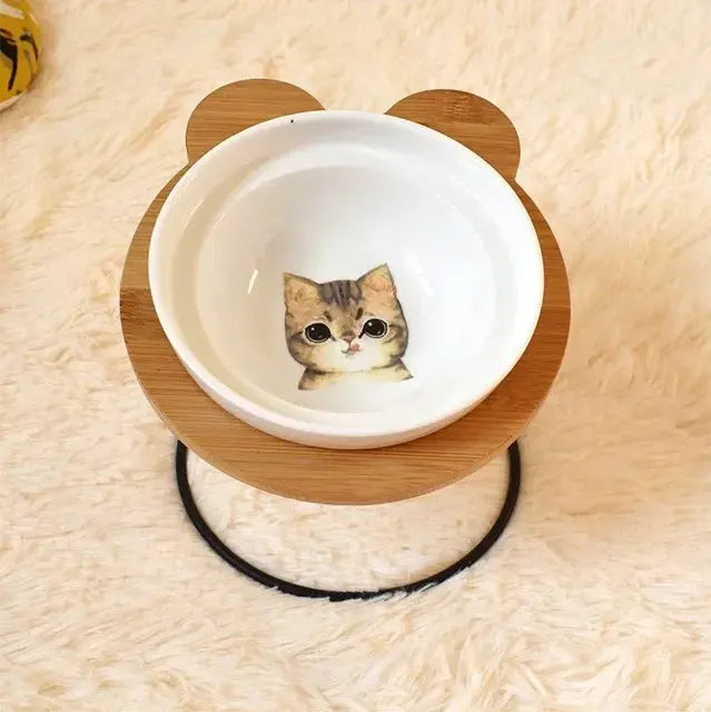 New High-End Pet Bowl Bamboo Shelf Ceramic Feeding and Drinking Bowls for Dogs and Cats Pet Feeder Accessories Zooko