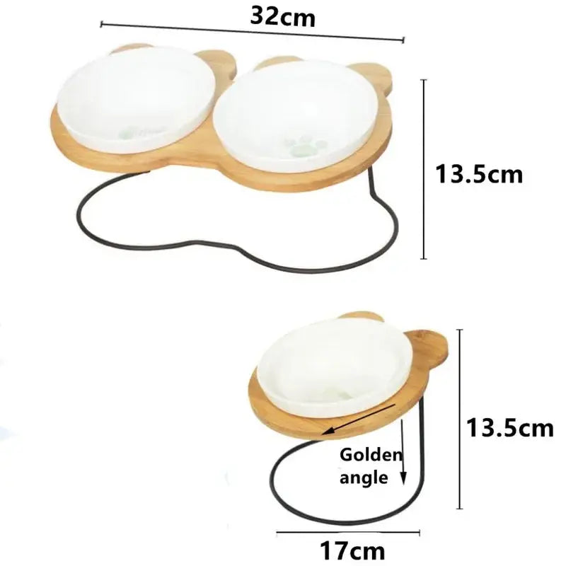 New High-End Pet Bowl Bamboo Shelf Ceramic Feeding and Drinking Bowls for Dogs and Cats Pet Feeder Accessories Zooko