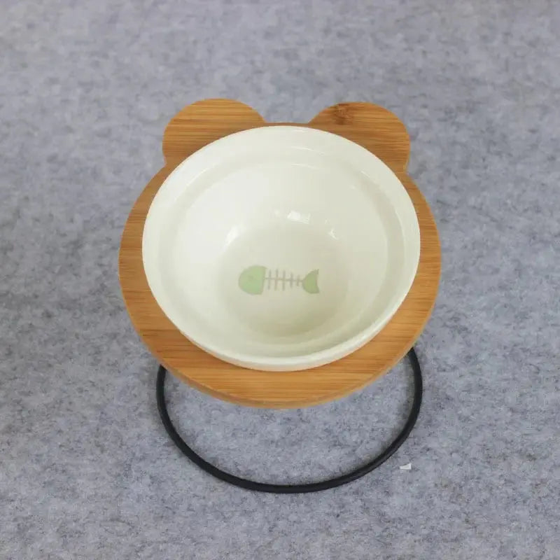 New High-End Pet Bowl Bamboo Shelf Ceramic Feeding and Drinking Bowls for Dogs and Cats Pet Feeder Accessories Zooko