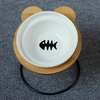 New High-End Pet Bowl Bamboo Shelf Ceramic Feeding and Drinking Bowls for Dogs and Cats Pet Feeder Accessories Zooko