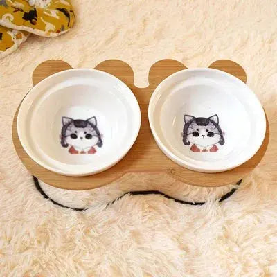 New High-End Pet Bowl Bamboo Shelf Ceramic Feeding and Drinking Bowls for Dogs and Cats Pet Feeder Accessories Zooko