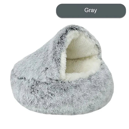 NNEDSZ Cozy Gray Plush Hooded Pet Bed - Ultra Soft Long Fur Cave Bed for Small Pets 40cm-0