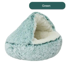 NNEDSZ Cozy Green Plush Hooded Pet Bed - Ultra Soft Long Fur Cave Bed for Small Pets 50cm-0