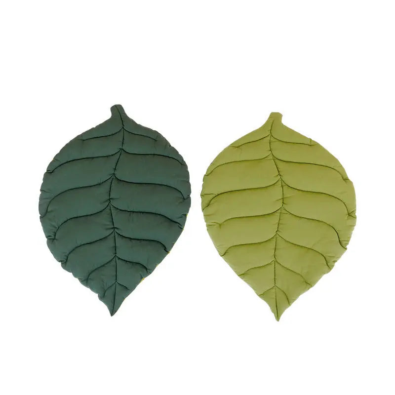 NNEDSZ 2 Pcs Green Leaf-Shaped Pet Sleeping Mat - Durable Dog Floor Pad & Cat Bed for Sleeping and Playtime-2