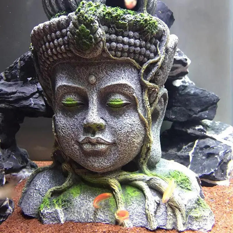 Bodhisattva Head Resin Aquarium Decoration - Stunning Reptile Tank Ornament-1