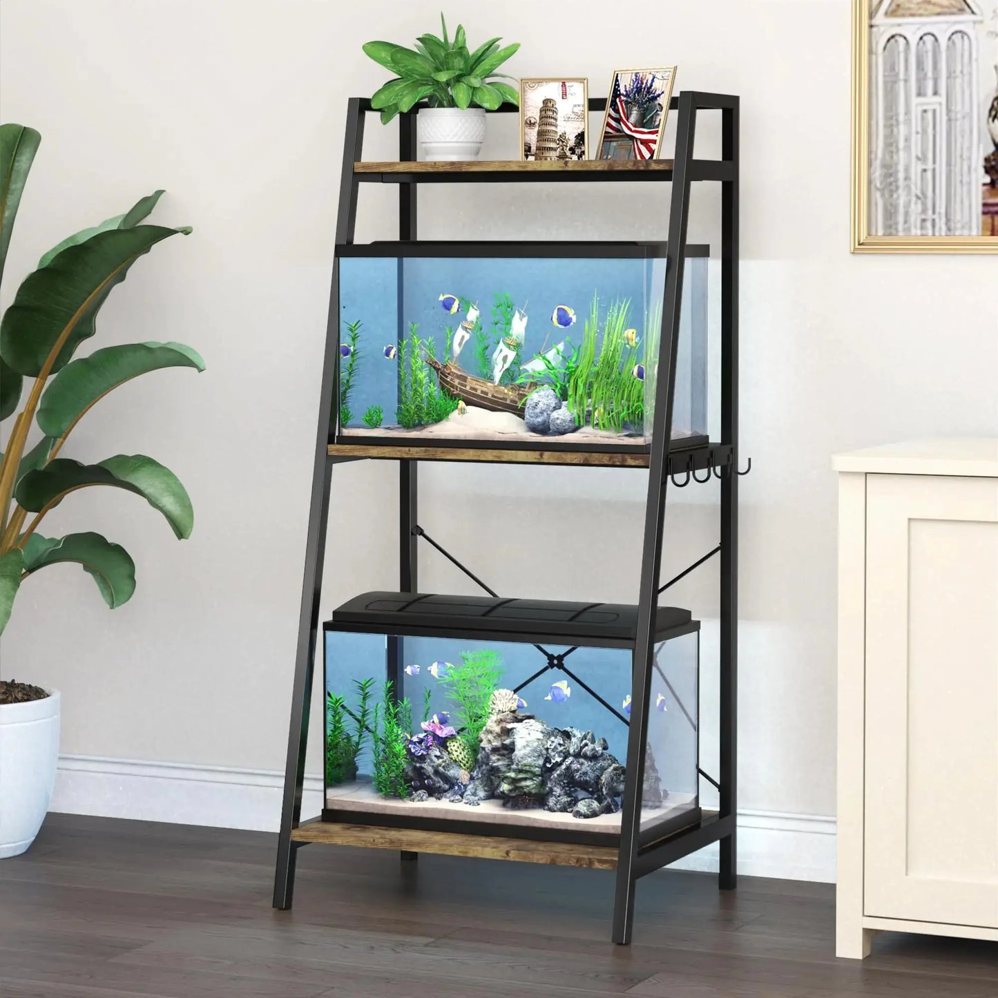 GDLF 5-10 Gallon Fish Tank Stand with Plant Shelf Metal Aquarium Stand with Storage Shelf Fits Turtle Tank Reptile Tank Zooko