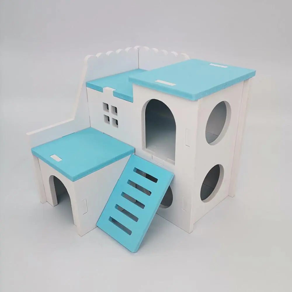 Colorful Double-Storey Hamster Sleeping Nest: A Stylish Wooden Villa Toy For Small Pets-9