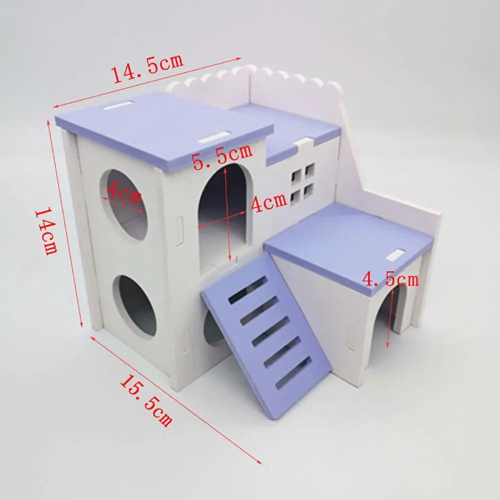 Colorful Double-Storey Hamster Sleeping Nest: A Stylish Wooden Villa Toy For Small Pets-11