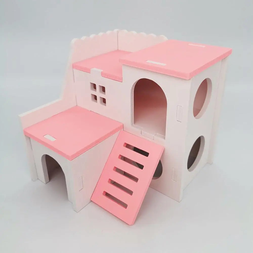 Colorful Double-Storey Hamster Sleeping Nest: A Stylish Wooden Villa Toy For Small Pets-8