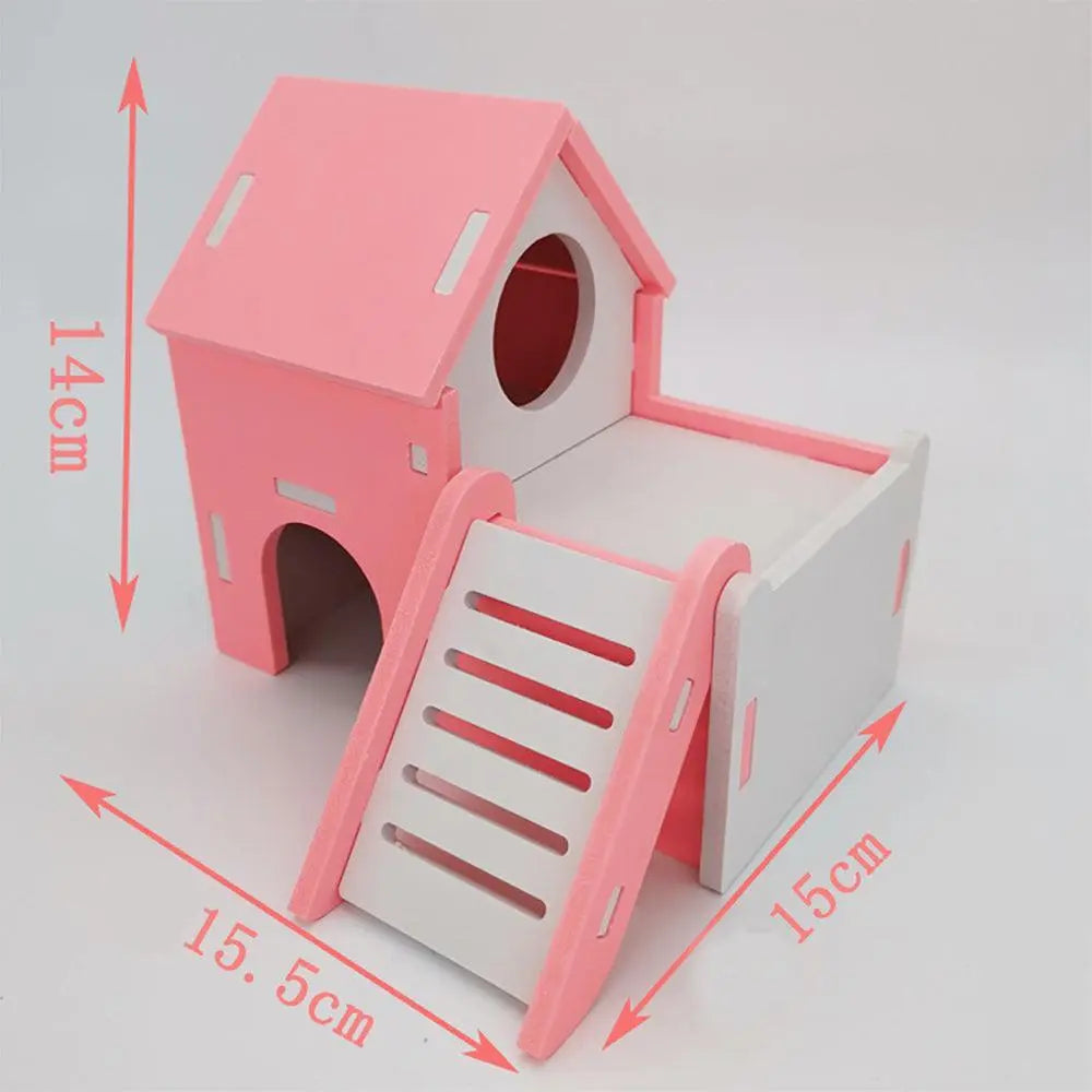 Colorful Double-Storey Hamster Sleeping Nest: A Stylish Wooden Villa Toy For Small Pets-5