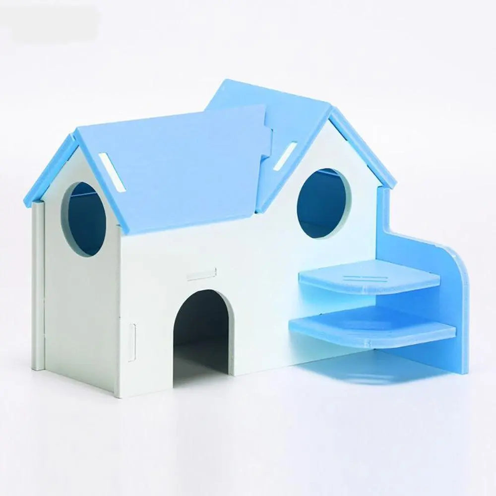 Colorful Double-Storey Hamster Sleeping Nest: A Stylish Wooden Villa Toy For Small Pets-13