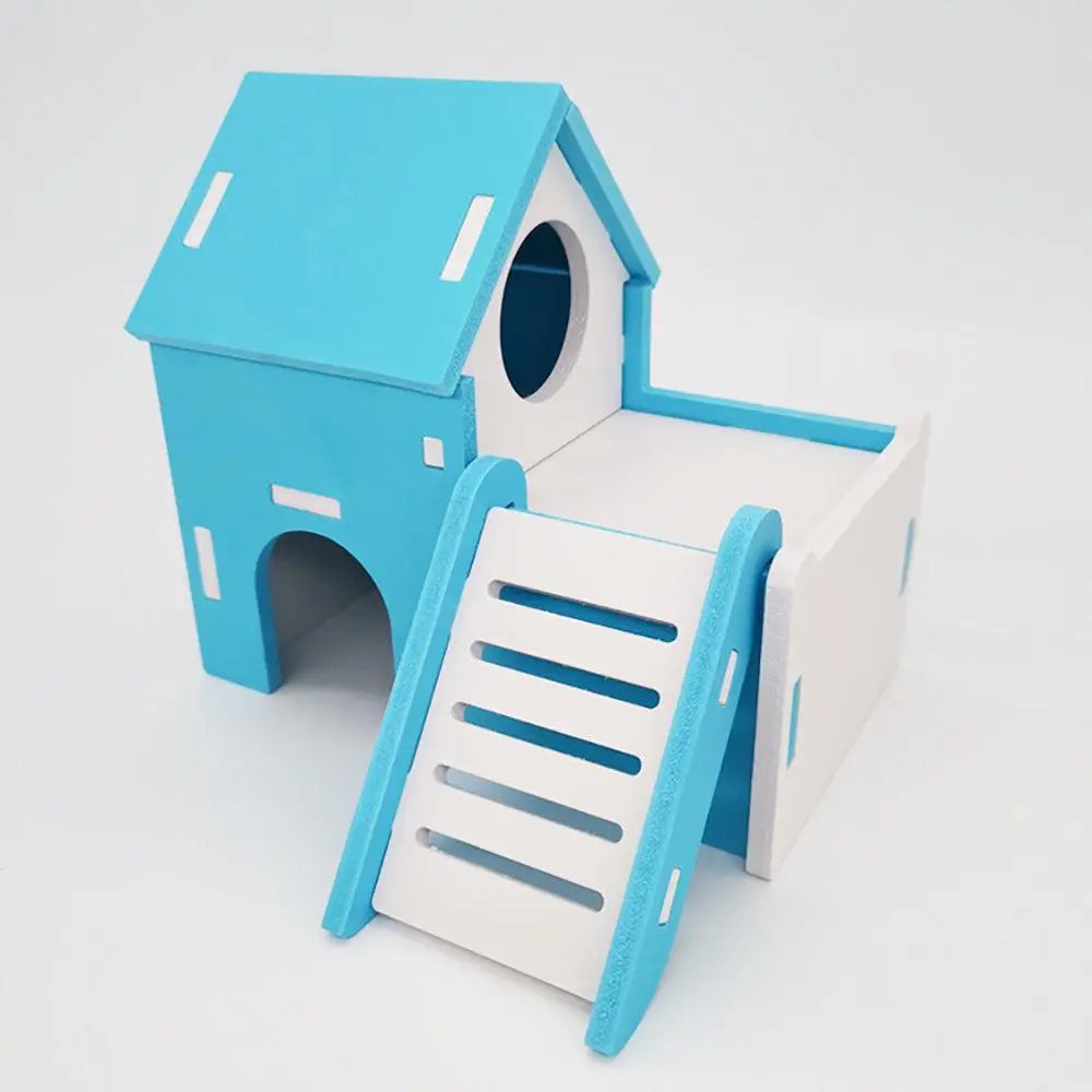 Colorful Double-Storey Hamster Sleeping Nest: A Stylish Wooden Villa Toy For Small Pets-6