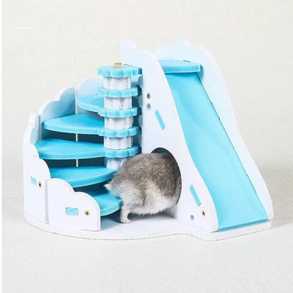 Cozy Woodland Retreat: Small Wooden Hamster Sleeping Nest With Round Slide-4