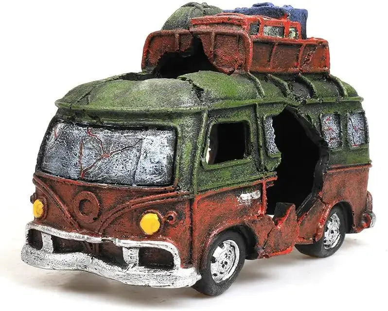 S-Lifeeling Fish Tank Decorations Bus Car Aquarium Décor Thematic Ornaments - Resin Material Betta Hideout Caves (Bus) Zooko