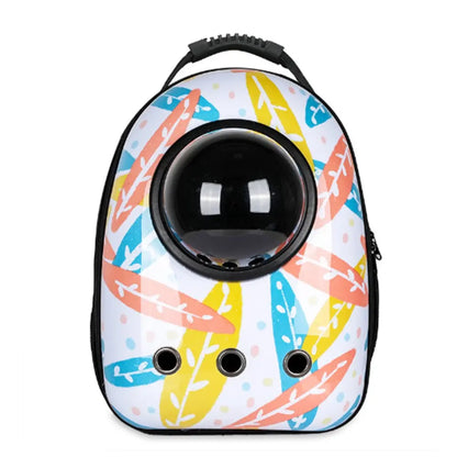 Malý zvierací batoh na nosenie, biely s listovým vzorom-1