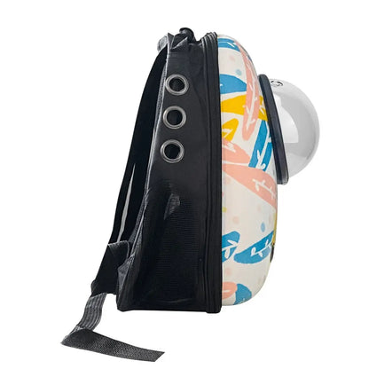 Rucsac pentru transportul animalelor de companie, alb cu model frunze-2