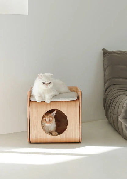 Natural Wood Cat Bed House-0