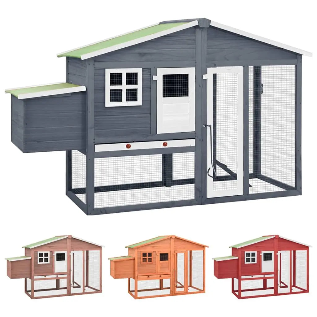 vidaXL Chicken Coop and Run Hen House with Nesting Box Pen Solid Fir Wood-5