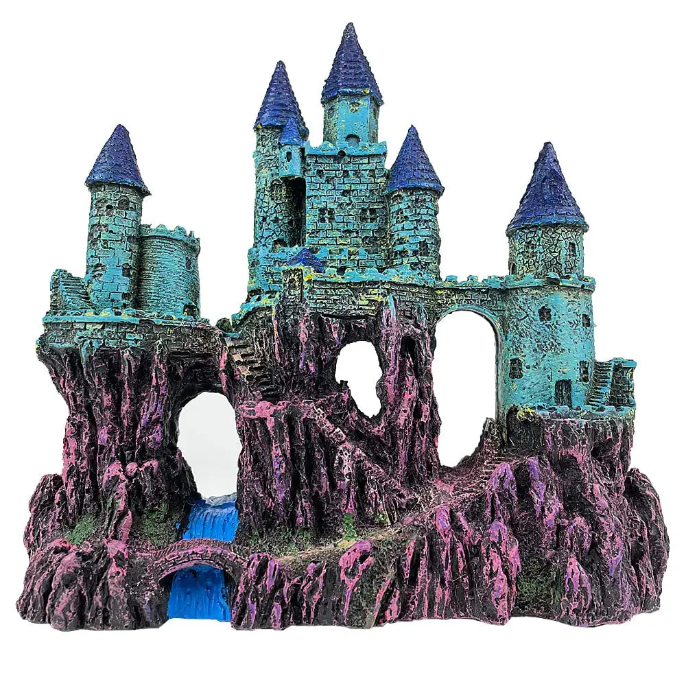 VMCN Aquarium Castle Decoration for Fish Tank Castle Cave Hideouts House Plants Supplies Accessories Safe for Freshwater and Saltwater Fish Tanks – Medium（Blue） Zooko